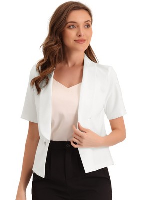 Allegra K Women's Regular Fit Shawl Collar Open Front Short Sleeve Work Office Suit Blazer