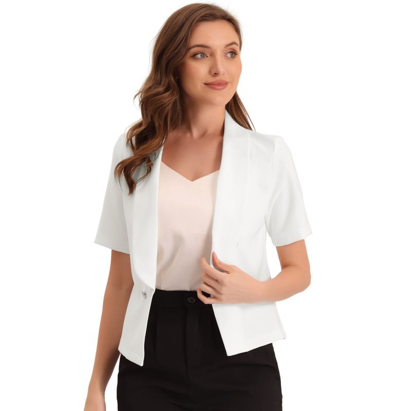 Allegra K Women's Regular Fit Shawl Collar Open Front Short Sleeve Work Office Suit Blazer, 1 of 6