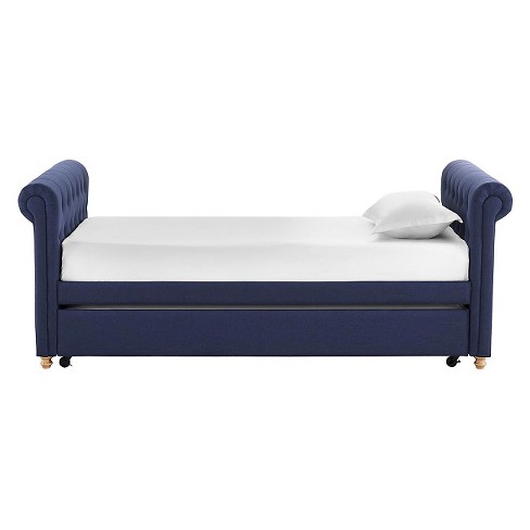 Shelly Upholstered Trundle Daybed Blue Linen Room Joy