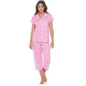 Casual Nights Women's Rayon Printed Short Sleeve Capri Pajama Set - 1 of 4
