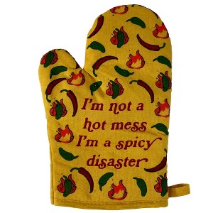 I'm Not A Hot Mess I'm A Spicy Disaster Oven Mitt Funny Chili Peppers Heat Graphic Novelty Kitchen Glove - Crazy Dog Bakeware - 1 of 4