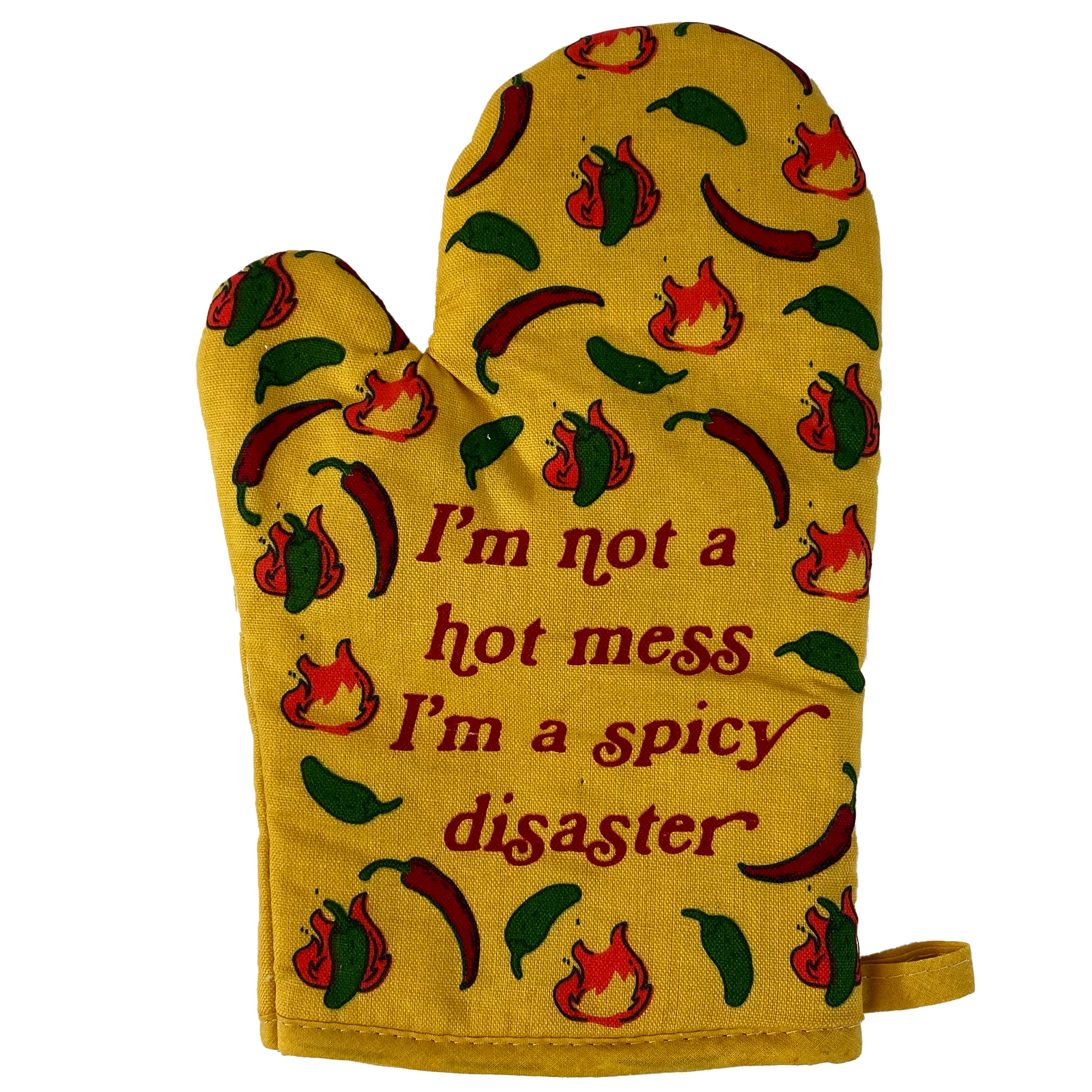 I'm Not A Hot Mess I'm A Spicy Disaster Oven Mitt Funny Chili Peppers Heat Graphic Novelty Kitchen Glove - Crazy Dog Bakeware With Sarcastic Oven Mitt