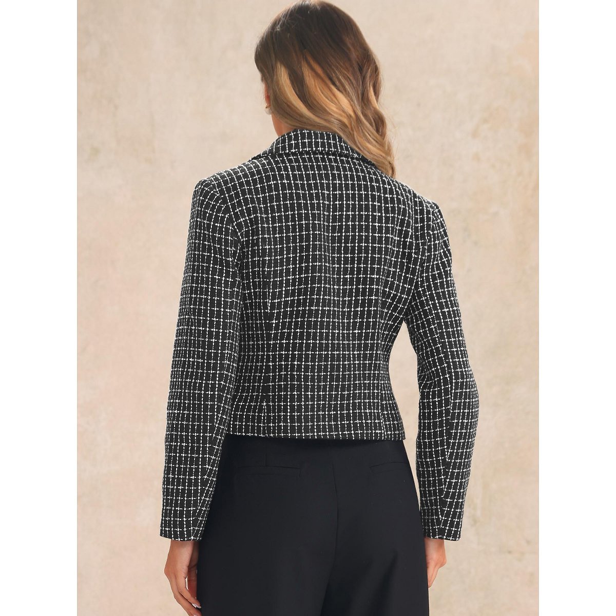 Женские пиджаки INSPIRE CHIC Women's Notch Lapel Buttons Office Long Sleeve Casual Blazer White Black Small — фото 3
