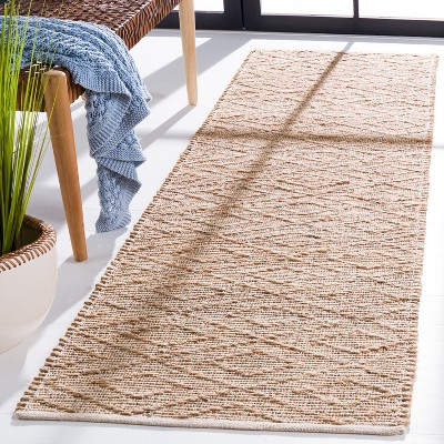 Natural Beige Flat Woven Cotton Runner Rug