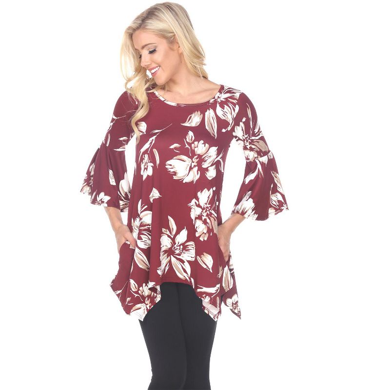 Women's Floral Printed Blanche Tunic Top with Pockets - White Mark, 2 of 4