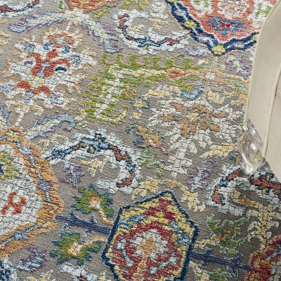 Global Vintage Grey and Multicolor Synthetic 5'3" x 7'6" Area Rug