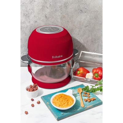 Cherry Red Glass Bowl Electric Air Fryer with Rotisserie, 5 Quart