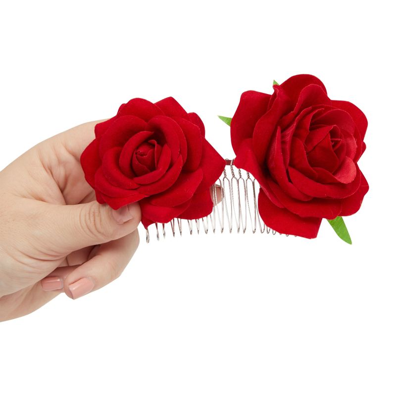 Glamlily 12 Pack Large Red Rose Flower Hair Clips for Girls Women, Wedding & Party Hair Accessories, 4 In, 5 of 8