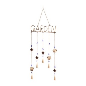36" Iron Traditional Garden Windchime Brass/Blue - Olivia & May: Outdoor Decor, Metal Chain, India Crafted - 1 of 4