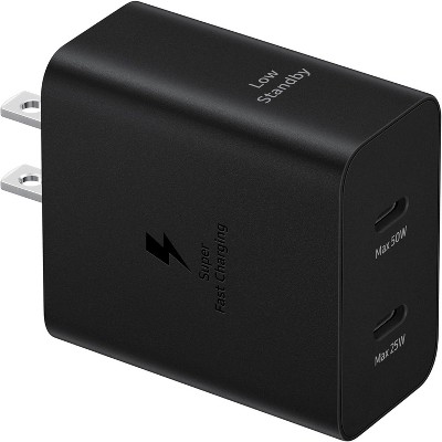 SAMSUNG 50W Duo Power Adapter Wall Charger, 2 Ports, Cable Included, Fast Charging for USB Type C Devices, Low Standby Power Consumption, Black