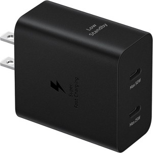 SAMSUNG 50W Duo Power Adapter Wall Charger, 2 Ports, Cable Included, Fast Charging for USB Type C Devices, Low Standby Power Consumption, Black - 1 of 4