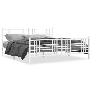 vidaXL Elegant King Metal Bed Frame with Headboard and Footboard in White - Steel Double Bed Base for Bedroom, Easy Assembly, Storage Space - 1 of 4