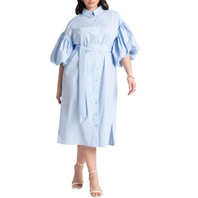 ELOQUII Women's Plus Size Balloon Sleeve Shirt Dress