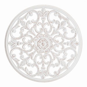 30" Beakman Square Medallion Wall Art White - Brewster: Modern MDF Carved Decor, Includes Hanging Loops - 1 of 3