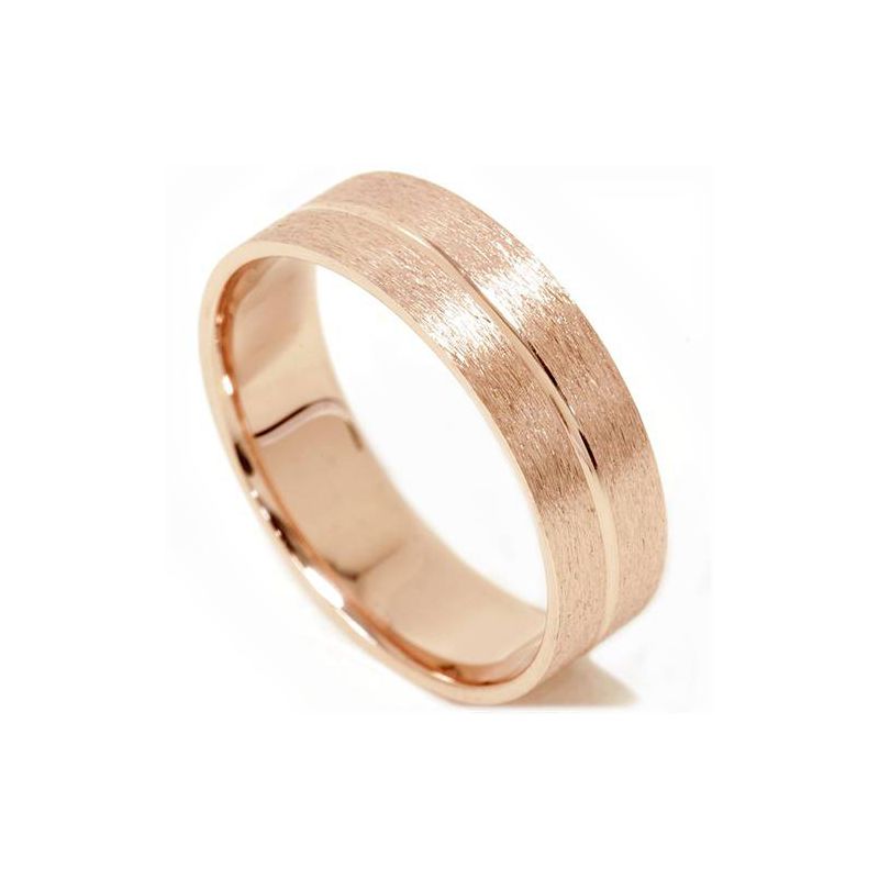 Pompeii3 Mens 14K Rose Gold Brushed Comfort Fit Wedding Ring, 2 of 4
