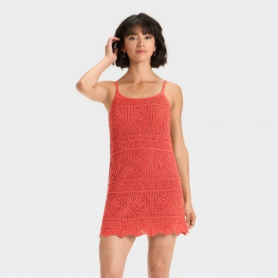 Women's Mini Crochet Shift Dress - A New Day™ Rust S
