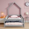 Dovelina Twin Size Wood Bed with House-shaped Headboard Floor Bed with Fences, Light Green - 3 of 4