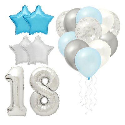 Blue Panda 46 Pieces 18th Birthday Balloons, Silver Number 18, Stars Party Decorations, Blue