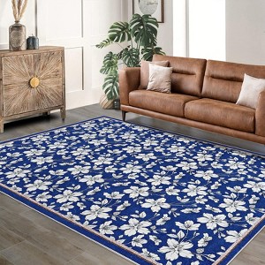 Floral Rug Runner Boho Washable Non Skid Thin for Entryway Kitchen Living Room Front Door Kids Room - 1 of 4