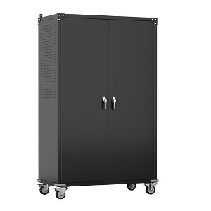 Upgraded Metal Storage Cabinet with Door Pegboards and 2 Rod For Garage Home Storage (43.3''W X 21.9''D X 72''H), Assembly required,Black - 1 of 4