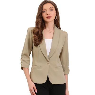 Allegra K Women 3/4 Sleeve Shawl Lapel Pocket Single Button Office Work Blazer