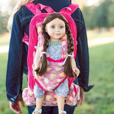 Pink Plush Child's Backpack with Doll Carrier and Sleeping Bag