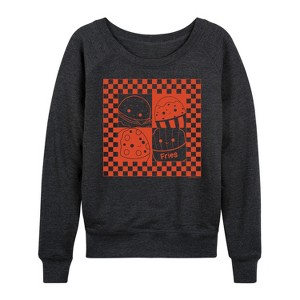 Women's - Squishmallows - Fast Food Grid Lightweight French Terry Wide Neck Long Sleeve Shirt - 1 of 4