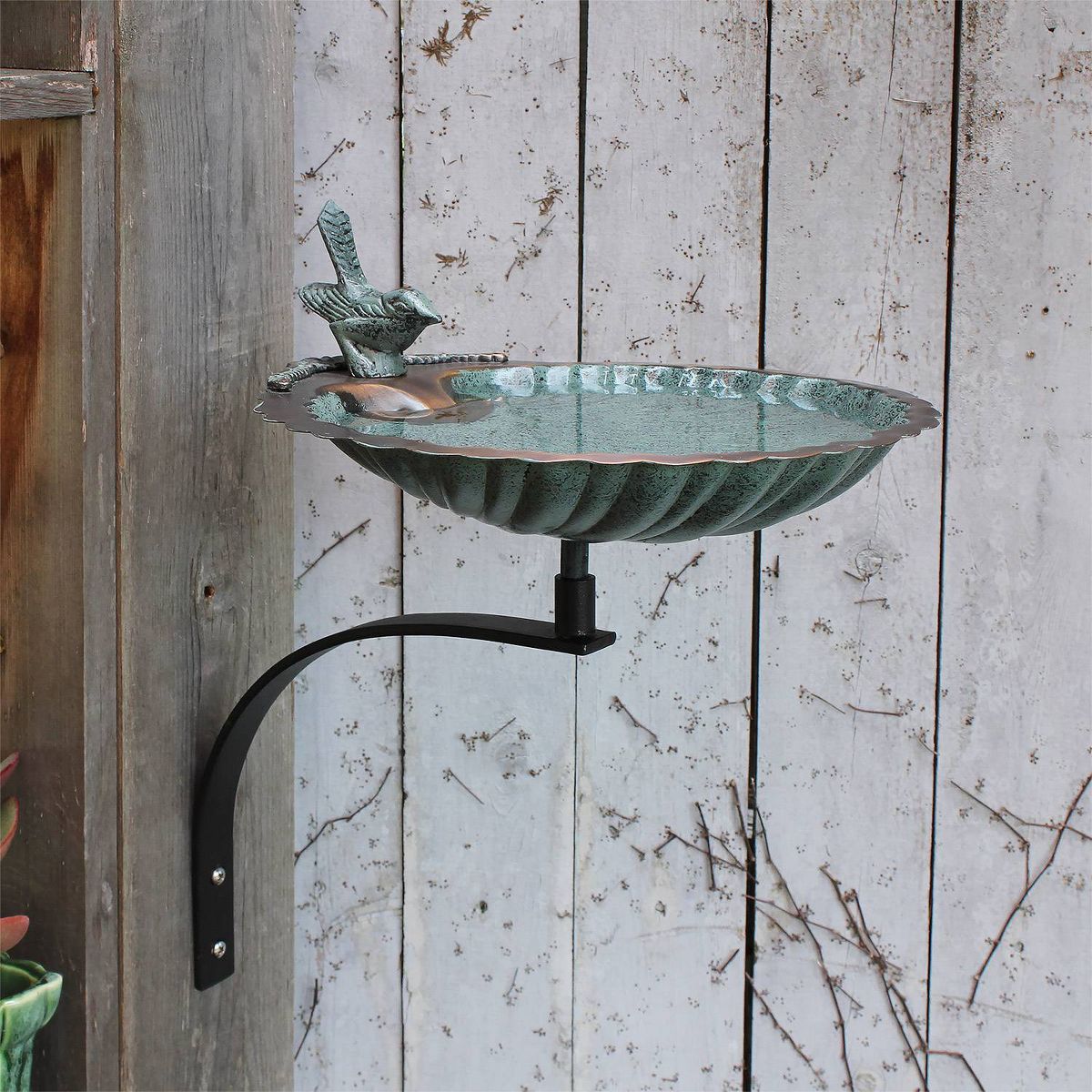 14.25" Scallop Shell Birdbath with Wall Mount Bracket Antique Brass Plated - ACHLA Designs: Weather-Resistant Aluminum Patio Decor - thumbnail 2