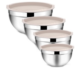 Itopfox 5-Piece Stainless Steel Mixing Bowls with Lids, Nesting Salad Bowl for Mixing Prepping, Healthy & Heavy Duty, Airtight Lids & Dishwasher Safe - 1 of 4