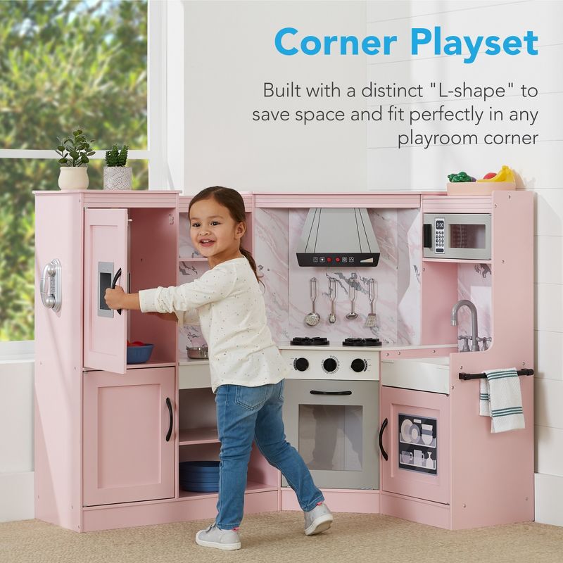 Best Choice Products Pretend Play Corner Kitchen, Ultimate Wooden Toy Set for Kids w/ 6 Accessories, 3 of 9