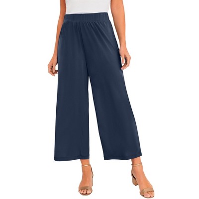 Jessica London Women's Plus Size Stretch Knit Wide Leg Crop Pant