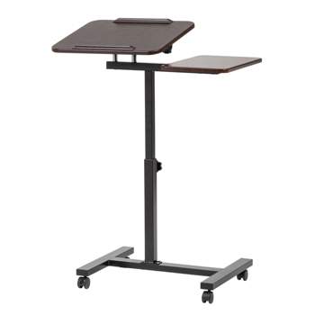 IRIS USA Height Adjustable Laptop Cart with Side Table and Dynamic Rolling Workstation, Laptop Stand, Brown