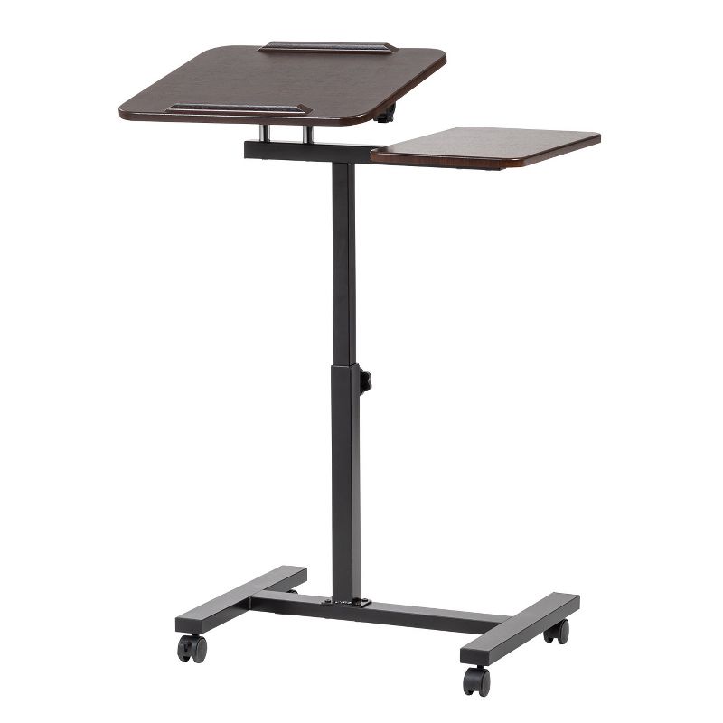 IRIS USA Height Adjustable Laptop Cart with Side Table and Dynamic Rolling Workstation, Laptop Stand, Brown, 1 of 9