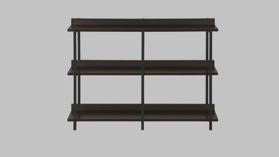 Contemporary Black Metal and Dark Brown Wood Console Table with Storage