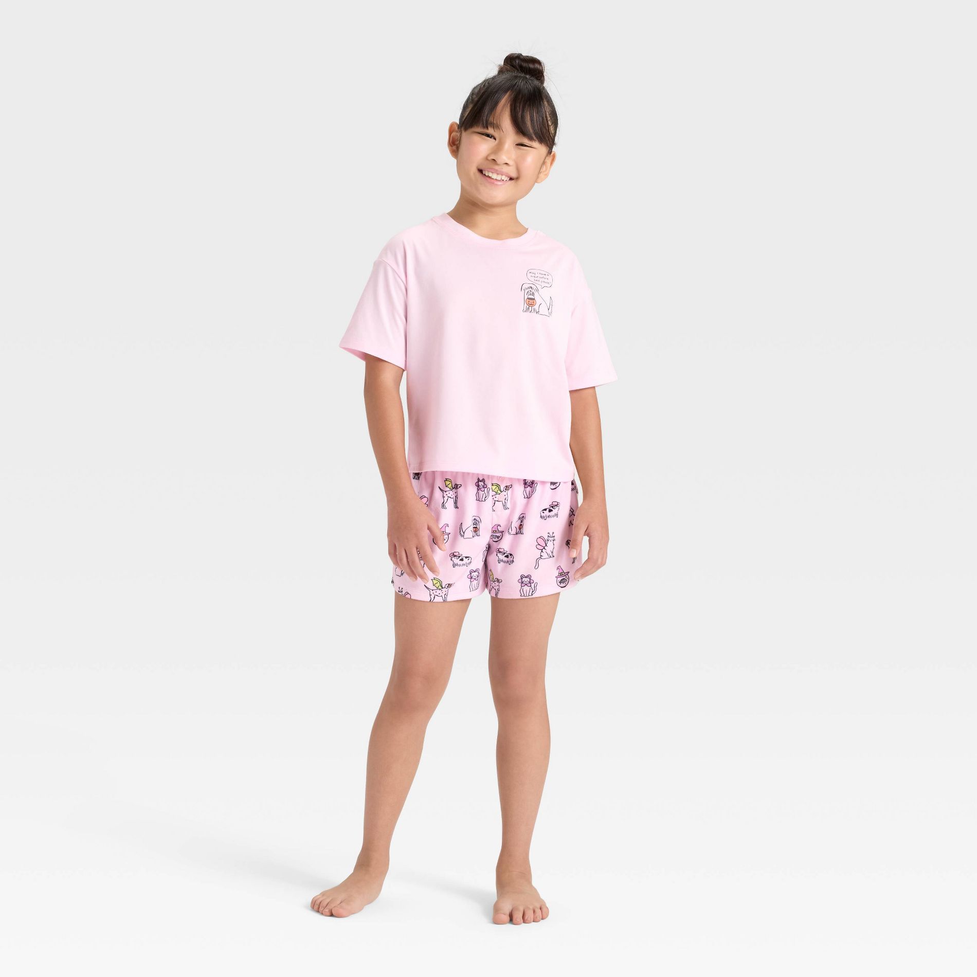 Girls' 2pc Halloween Dogs Short Sleeve Pajama Set - Cat & Jack™ Pink M