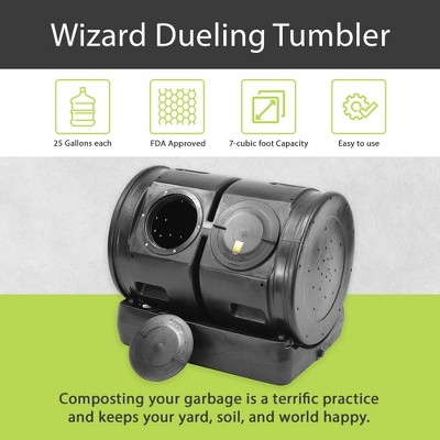 Large Black Polyethylene Dual Tumbler Compost Bin with Latching Lid