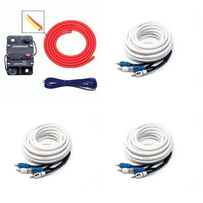 Metra MLAK8-20 50 Amp Breaker 8GA Tinned Pure Copper 20 foot Marine Wiring Kit with (3) 4 Meter Marine RCA Cables