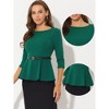 INSPIRE CHIC Women's 3/4 Sleeve Belted Elegant Business Work Peplum Top - 2 of 4