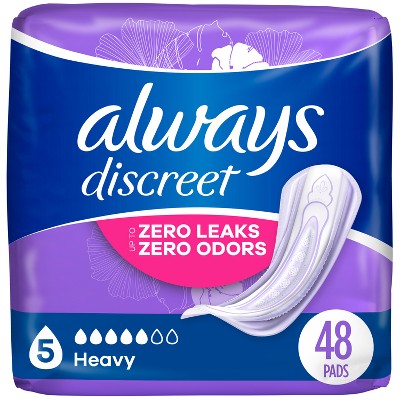 Always Discreet Incontinence and Postpartum Incontinence Pads - Heavy Absorbency - Regular Length - 48ct