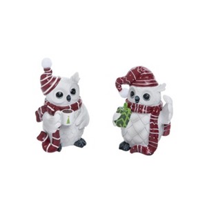 Transpac Set of 2 Resin Christmas Owl Figurines Colorful Holiday Decor for Tabletop and Mantel Indoor Gift Ideas - 1 of 1