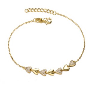 Guili Elegant Sterling Silver 14K Yellow Gold Plated Pave Cubic Zirconia Heart Stampato Link Bracelet – Sparkling Design for a Luxurious Look - 1 of 2