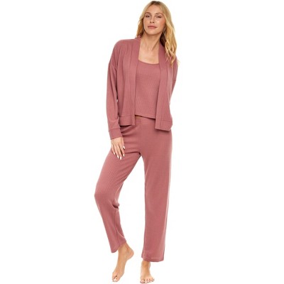 Women's Soft Ribbed Waffle Rib Knit Henley Pajamas Lounge Set