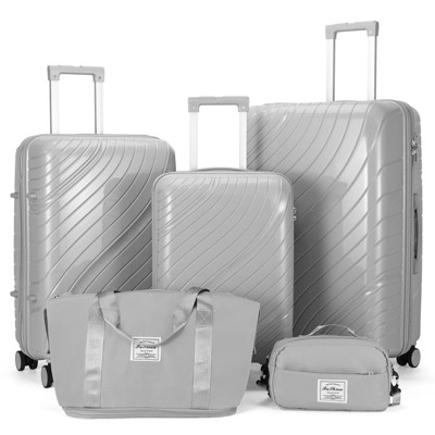 Karl Home Luggage Sets 5 Piece Hardside Hard Shell Travel Suitcases with TSA Lock Grey