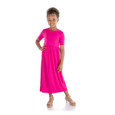 24seven Comfort Apparel Girls Short Sleeve Pleated Midi Dress