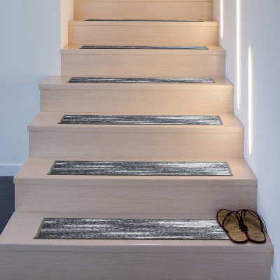 Gray Distressed Abstract Non-Slip Stair Treads Set of 13