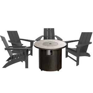 WestinTrends Ashore Modern Folding Poly Adirondack Chair With Square Fire Pit Table Set - 1 of 4