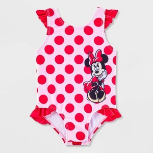 Baby Girls' Disney Minnie Mouse One Piece Swimsuit - Pink - 1 of 3