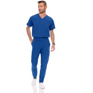 Medichic Men Scrubs Set - Stretch V-Neck Scrub Top with 7-Pocket Pants Workwear - 1 of 4