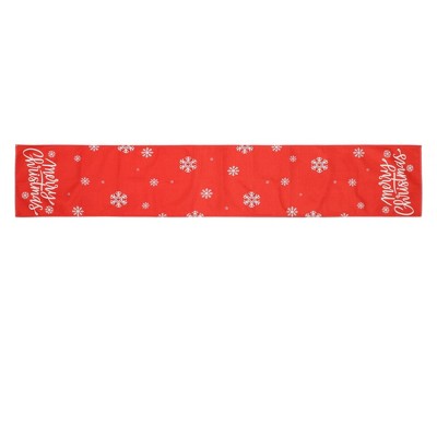 Unique Bargains Christmas Table Runner White Merry Christmas Sign Linen Red White 72"x13" 1 Pc