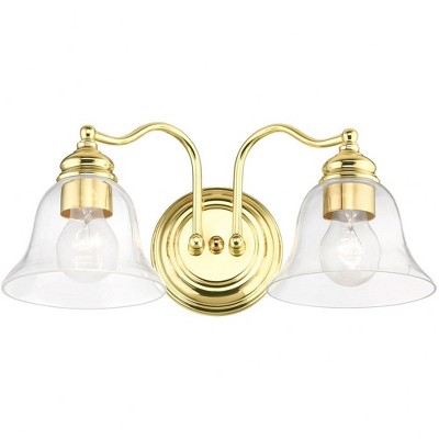 Elegant Polished Brass 2-Light Vanity with Clear Glass Shades